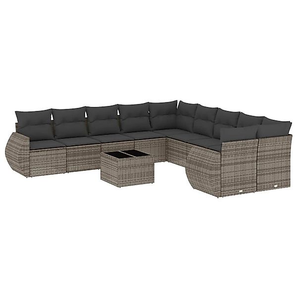 vidaXL 11-Tlg Garten-Sofagarnitur mit Kissen Grau Poly Rattan 3254257 günstig online kaufen