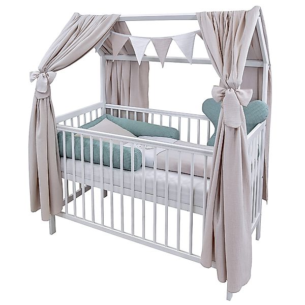 Baby-Delux Komplettbett Hausbett Babybett Komplettset Waffelpique günstig online kaufen