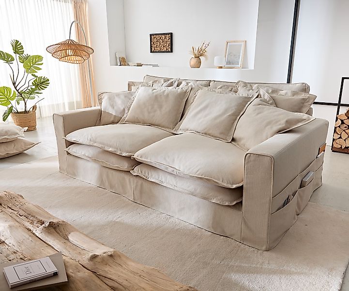 Hussensofa Noelia 240x145 cm Elfenbeinfarben mit Kissen günstig online kaufen