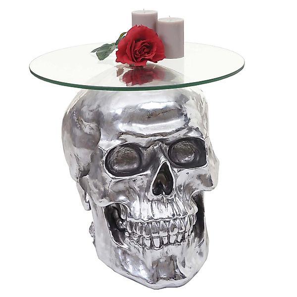 MCW Beistelltisch Totenkopf A19 Polyresin Glastisch Wohnzimmertisch Silber günstig online kaufen