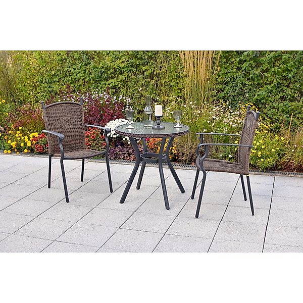 Merxx Roma Gartenmöbel-Set 3-tlg. Gartentisch Rund Ø 70 cm Braun günstig online kaufen