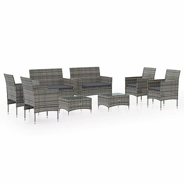 8-tlg. Garten-lounge-set Mit Auflagen Poly Rattan Grau günstig online kaufen