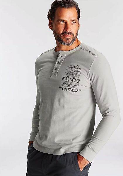 Mans World Henleyshirt, Langarm, mit lässigem Print, Rundhalsausschnitt mit günstig online kaufen