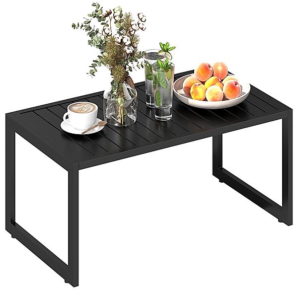 Outsunny Beistelltisch mit Lamellendesign Balkontisch aus Aluminium Kaffeet günstig online kaufen