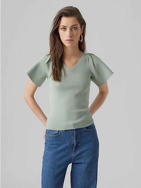 Vero Moda T-Shirt Geripptes Rüschen T-Shirt Kurzarm Strick Shirt VMGINNY VM günstig online kaufen