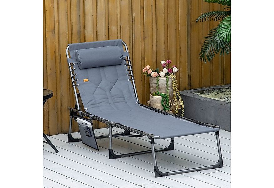 Outsunny Gartenliege mit Kopfkissen, Seitentasche, 5-Fach verstellbare Rück günstig online kaufen