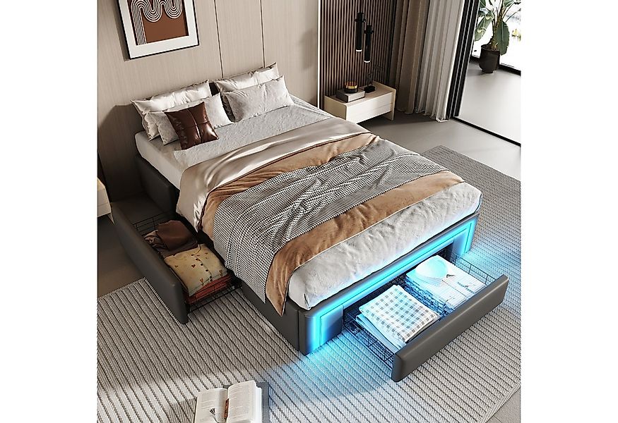 Merax Polsterbett (1-tlg), Plattformbett Einzelbett 90x200cm mit LED & 3 Sc günstig online kaufen