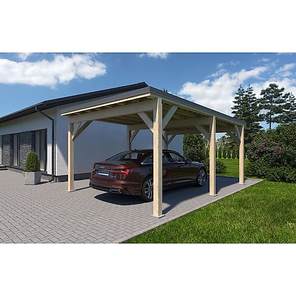 Holzbrüder Carport Ralf 24m² Imprägniert-Dunkelgrau günstig online kaufen