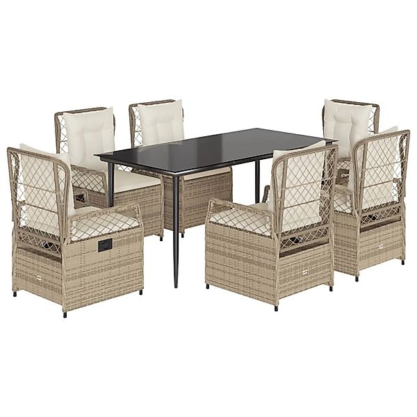 vidaXL 7-Tlg Garten-Essgruppe mit Kissen Beige Poly Rattan 3263017 günstig online kaufen