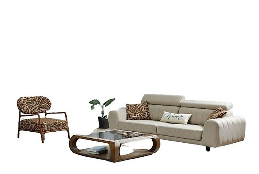 JVmoebel Sofa Sofagarnitur Stoffsofa Polstersofa Dreisitzer Sessel Beige So günstig online kaufen