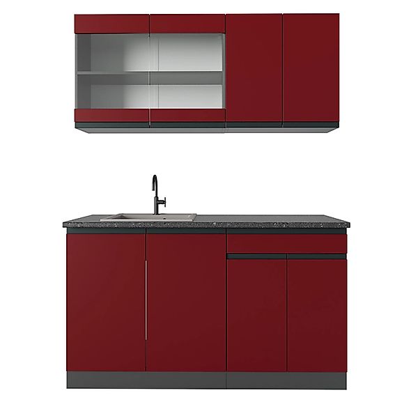 Vicco R-Line Singleküche Rot/Anthrazit 140 cm AP Anthrazit günstig online kaufen