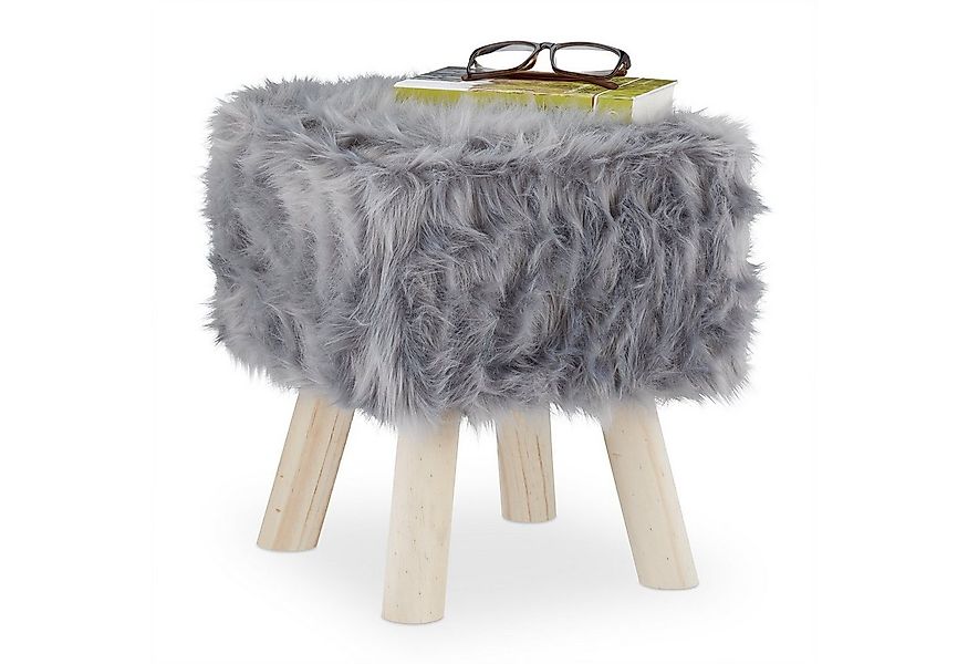 relaxdays Sitzhocker Fellhocker Kunstfell grau günstig online kaufen
