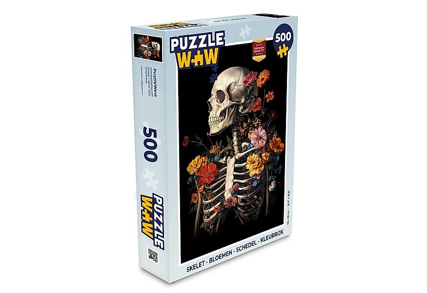 MuchoWow Puzzle Skelett - Blumen - Totenkopf - Farbenfroh, 500 Puzzleteile, günstig online kaufen