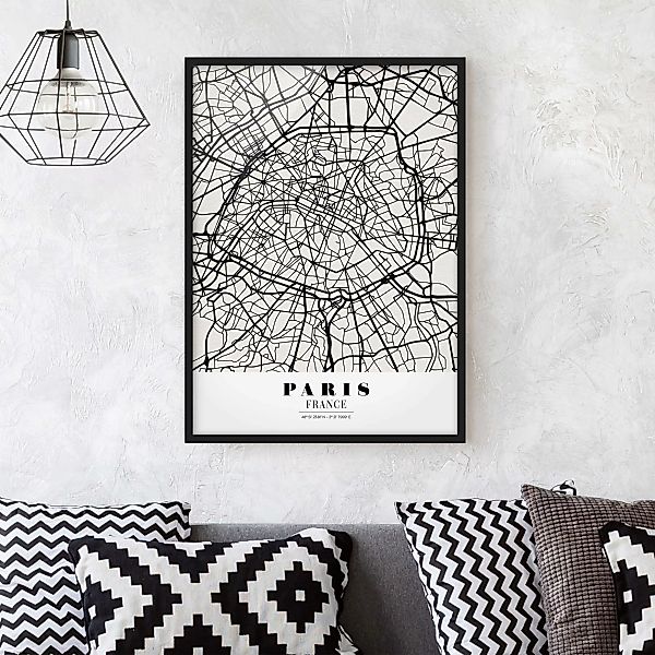 Bild mit Rahmen Stadtplan - Hochformat Stadtplan Paris - Klassik günstig online kaufen