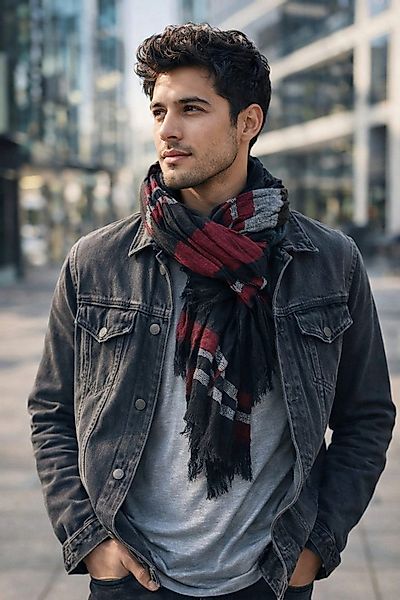 Ella Jonte Modeschal, Weicher Casual-Schal gestreift in Schwarz-Burgund, 18 günstig online kaufen