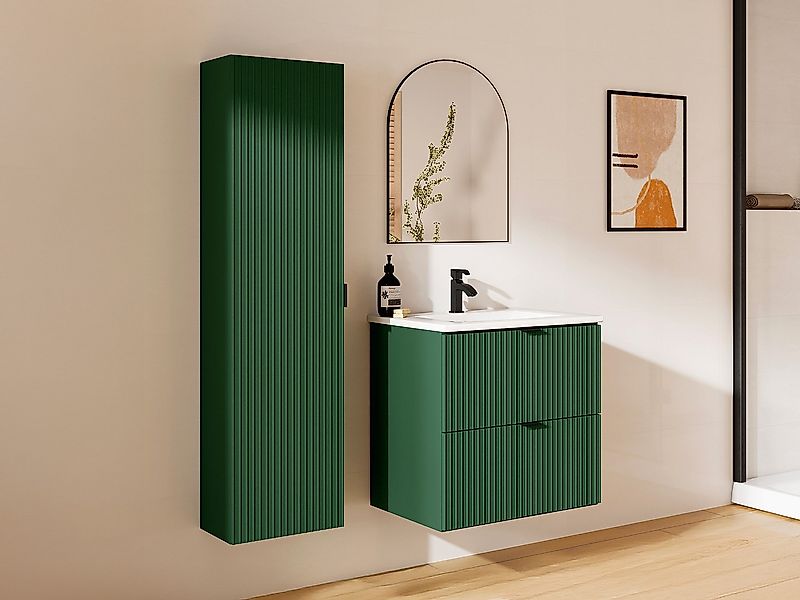 Waschbeckenunterschrank hängend mit Einbauwaschbecken und Säule - Streifeno günstig online kaufen