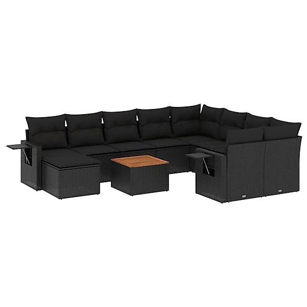 vidaXL 11-Tlg Garten-Sofagarnitur mit Kissen Schwarz Poly Rattan 3224851 günstig online kaufen