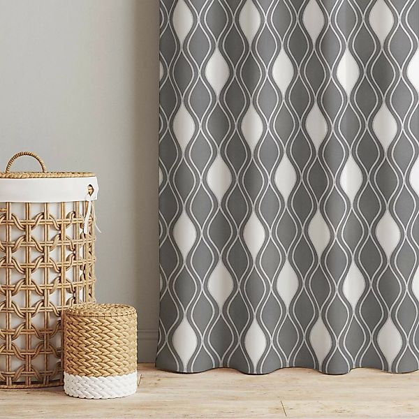 Vorhang Retro Muster mit glänzenden Tropfen in anthrazit günstig online kaufen