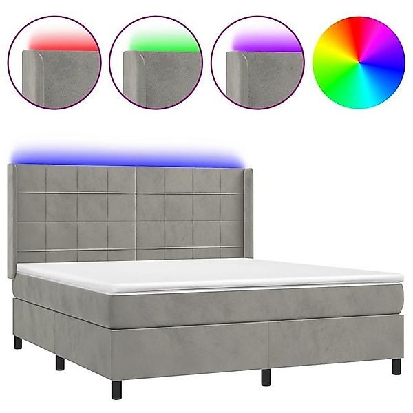 vidaXL Boxspringbett Boxspringbett mit Matratze LED Hellgrau 160x200 cm Sam günstig online kaufen