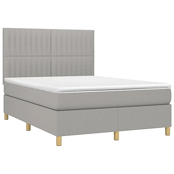 vidaXL Boxspringbett mit Matratze & LED Hellgrau 140x200 cm Stoff 3135597 günstig online kaufen