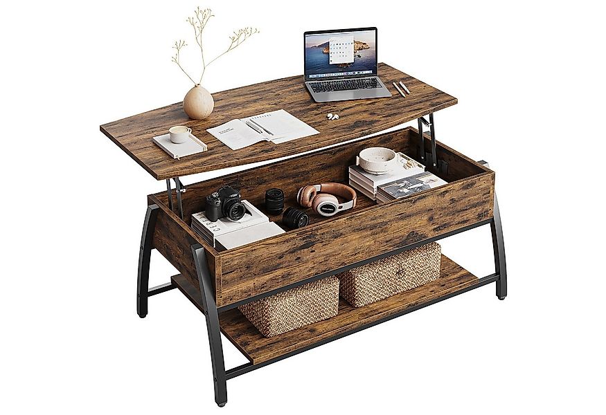 Bestier Couchtisch Höhenverstellbarer Kaffeetisch mit Verstecktem Stauraum günstig online kaufen