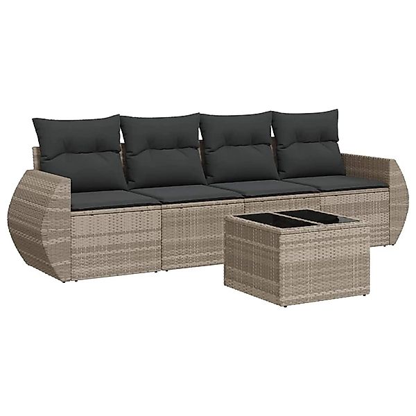 vidaXL 5-Tlg Garten-Sofagarnitur mit Kissen Hellgrau Poly Rattan 3253429 günstig online kaufen