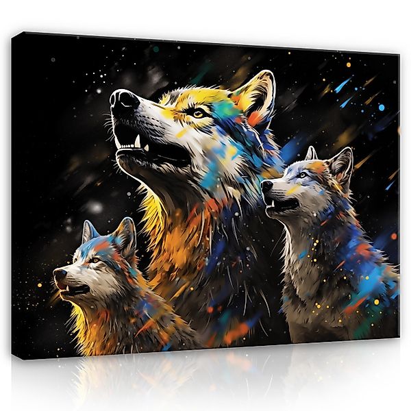 Wallarena Leinwandbild Wolf Tiere Abstrakt Schwarz günstig online kaufen