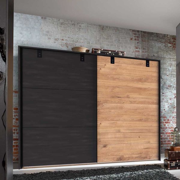 Schwebetürenkleiderschrank im Industry und Loft Stil 2 türig günstig online kaufen