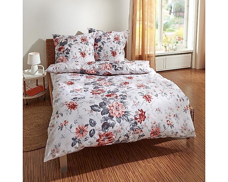 TRAUMSCHLAF Bettwäsche Blumen rot, Flanell, 3 teilig, hochwertige Flanell Q günstig online kaufen