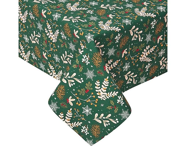 Homescapes Tischdecke Festive Forest 100% Baumwolle Grüne Weihnachtstischde günstig online kaufen