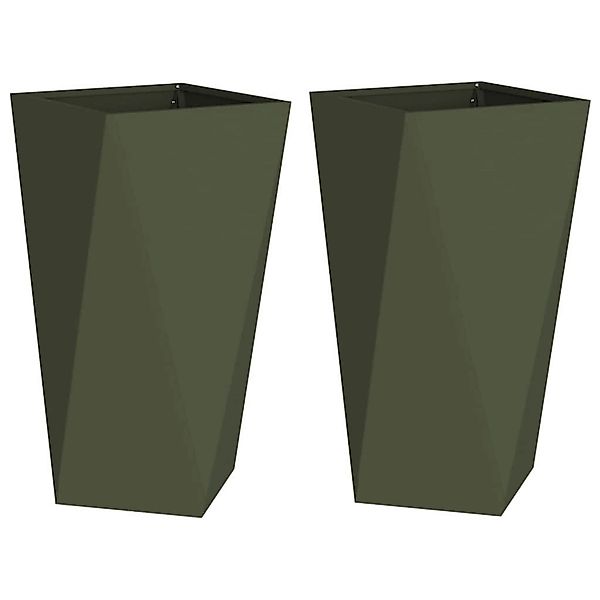 vidaXL Pflanzkübel 2 Stk Olive Grün 40 x 40 x 75 cm Stahl 883787 günstig online kaufen