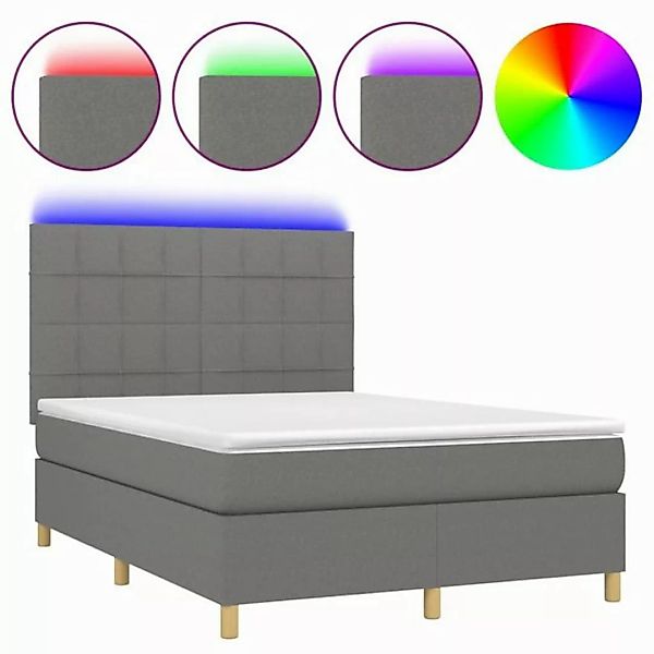 vidaXL Boxspringbett Boxspringbett mit Matratze LED Dunkelgrau 140x190 cm S günstig online kaufen