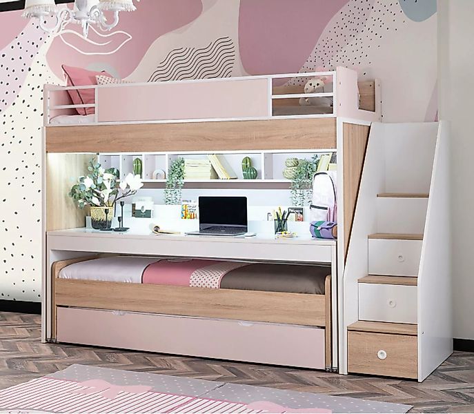 Möbel-Zeit Etagenbett Etagenbett mit Treppe und Schreibtisch City günstig online kaufen