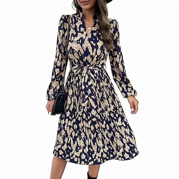 RUZU UG Abendkleid Damen Kleid V Ausschnitt bedruckte Langarm A Linien Frei günstig online kaufen