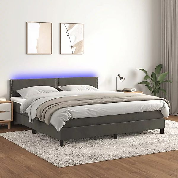 Vidaxl Boxspringbett Mit Matratze & Led Dunkelgrau 160x200 Cm Samt günstig online kaufen