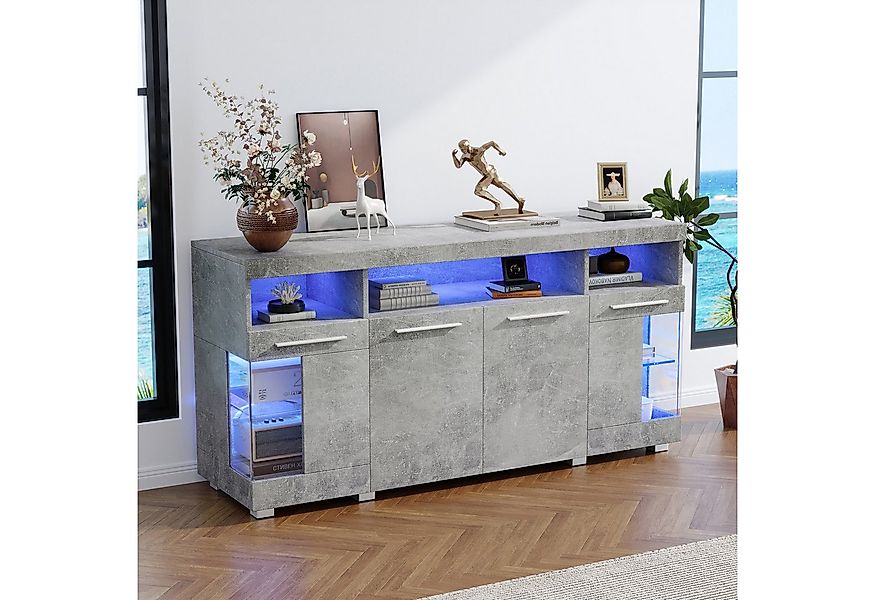 HAUSS SPOLE Sideboard Hochglanz mit LED Licht, Seitenschrank aus Glas mit 3 günstig online kaufen