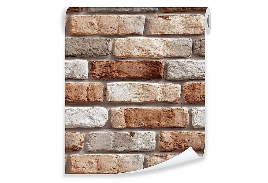 Wallarena Vliestapete Ziegel Weiß OrangeWohnzimmer Schlafzimmer Tapete, Gla günstig online kaufen