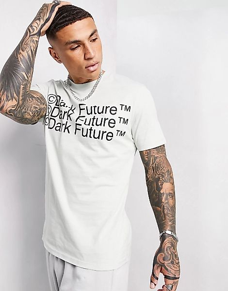ASOS Dark Future – T-Shirt in Grau mit dreifachem Logoprint vorne günstig online kaufen