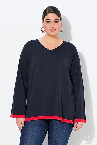 Ulla Popken Strickpullover Pullover farbige Bündchen günstig online kaufen