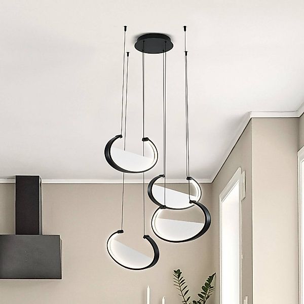 LED-Hängelampe Adele, Ø 75 cm, schwarz, Metall, 4-flg. günstig online kaufen