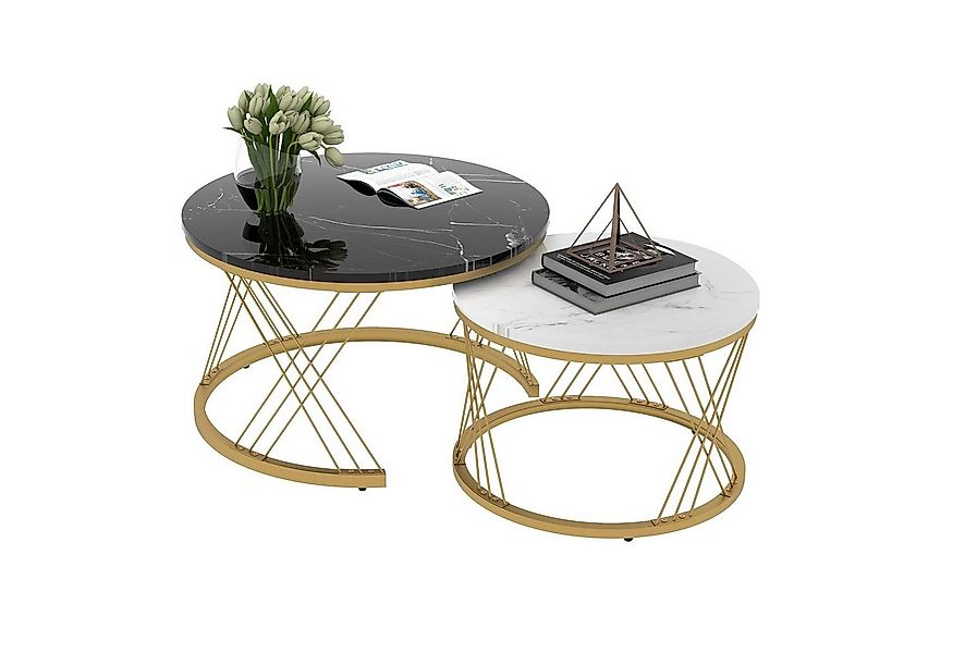 Merax Couchtisch (2-St), hochglanz holz Satztisch, Marmoroptik,Metallrahmen günstig online kaufen