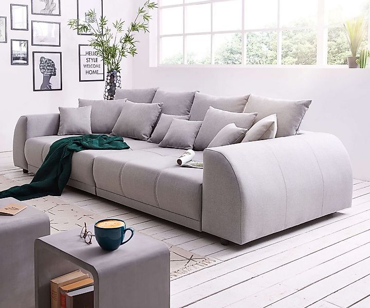 DELIFE Big-Sofa Violetta, Grau 310x135 cm abgesteppt inklusive 12 Kissen Bi günstig online kaufen