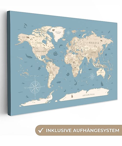 OneMillionCanvasses® Leinwandbild Weltkarte - Ozean - günstig online kaufen
