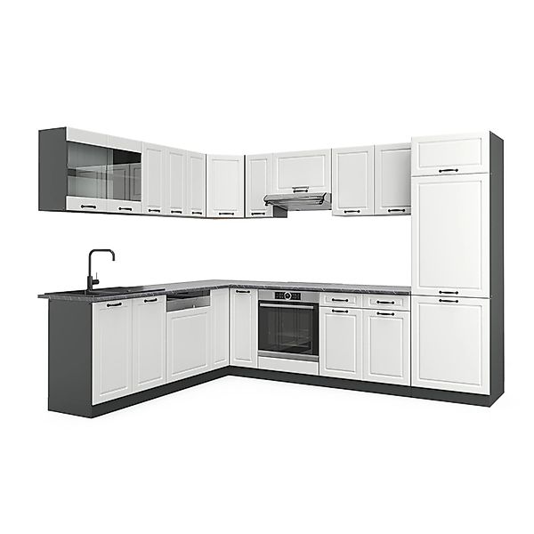 Vicco R-Line Eckküche Weiß Landhaus/Anthrazit 227 x 287 cm AP Anthrazit günstig online kaufen