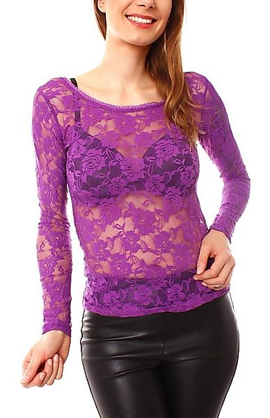 Muse Spitzentop Langarm Spitzenshirt transparent mit rundem Ausschnitt 1095 günstig online kaufen