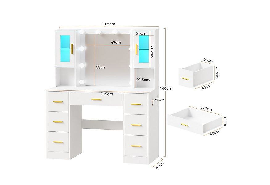 BEWISHOME Schminktisch mit verstellbarem LED-Spiegel, farbiger Beleuchtung, günstig online kaufen