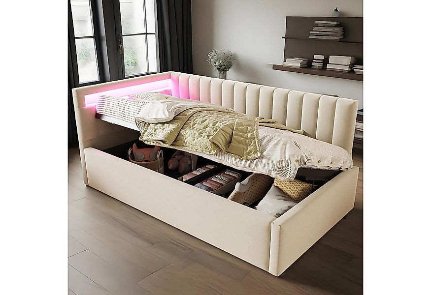 MODFU Schlafsofa Kinderbett, 90x200 cm mit LED-Beleuchtung, hydraulischem S günstig online kaufen