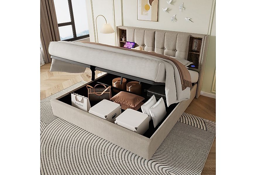 HAUSS SPOLE Polsterbett 140x200cm mit Kabellosem Laden USB C, Stauraum Ohne günstig online kaufen