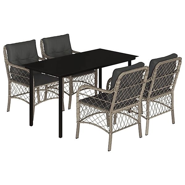 vidaXL 5-Tlg Garten-Essgruppe mit Kissen Hellgrau Poly Rattan 3212175 günstig online kaufen