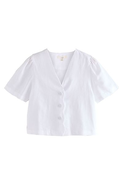 Next Kurzarmbluse Kurzärmelige Button-down-Bluse mit Bogenkanten günstig online kaufen